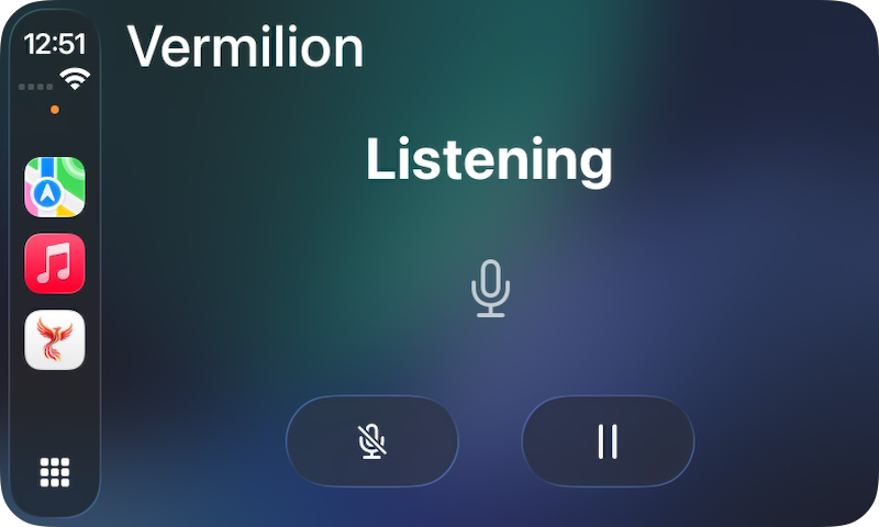 Vermilion running on a CarPlay display, listening to a question