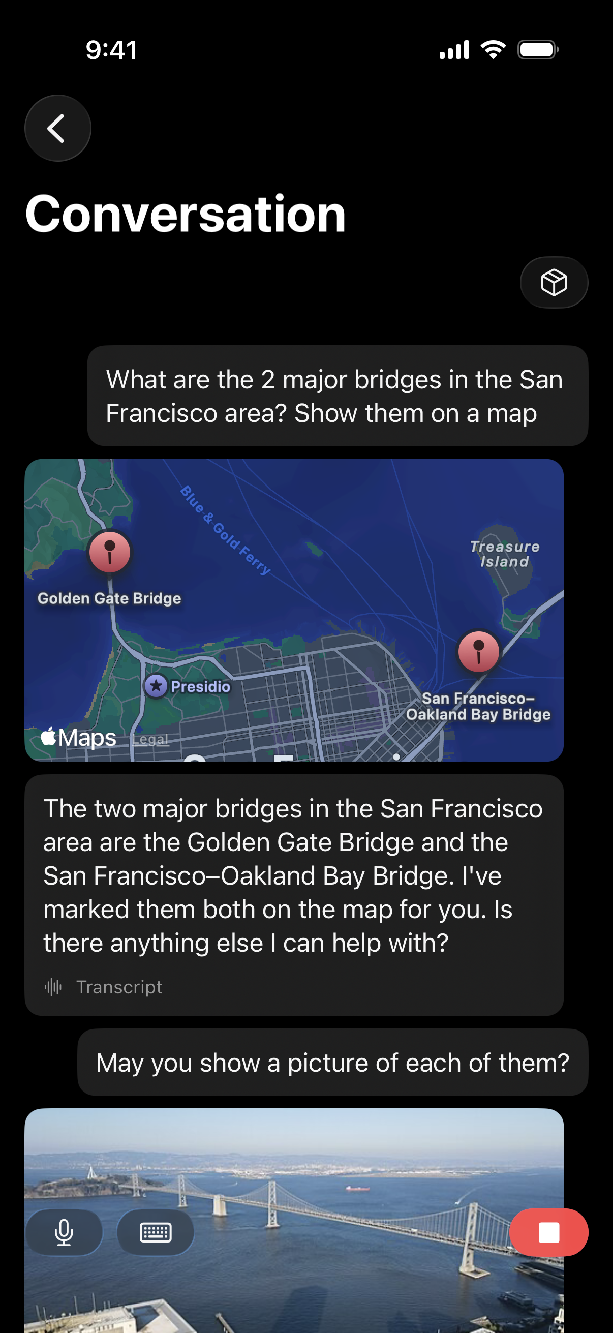Conversation with a map showing San Francisco bridges